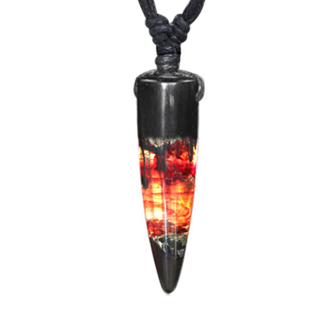 Collier noir pendentif cartouche de lave époxy rouge en bois darang