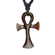 Collier noir pendentif croix tribale en bois Narra