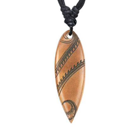 Necklace black pendant surf engraving dragon made of Sawo wood