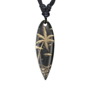 Collana nera ciondolo surf incisione spiaggia in legno di...