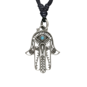 Necklace black pendant Hamsa silver with turquoise stone