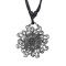 Necklace black pendant silver sun with small star