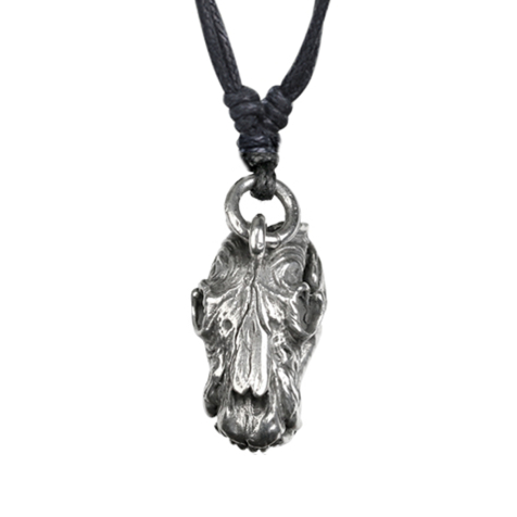 Collier noir pendentif argent crâne de lion