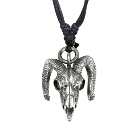 Necklace black pendant silver ibex skull