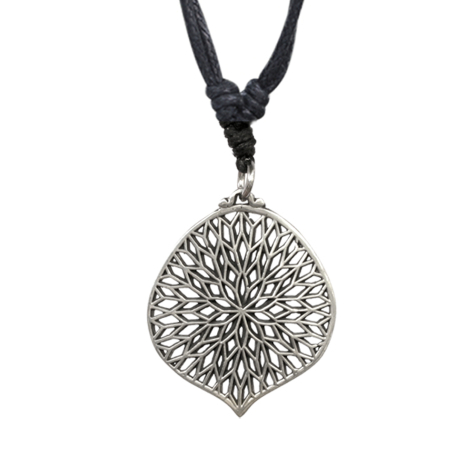 Halskette schwarz Anhänger silber Blatt