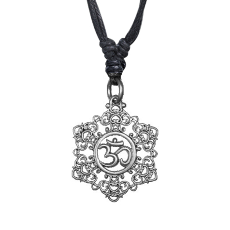 Necklace black pendant silver Om
