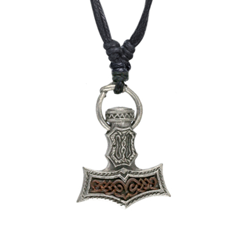 Necklace black pendant silver hammer
