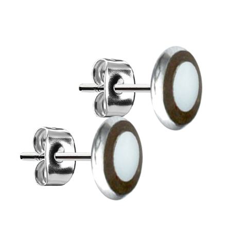 Stud earrings silver plate coconut wood with mother-of-pearl