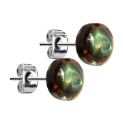 Stud earrings silver plate coconut wood with abalobe insert