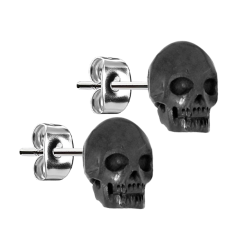 Stud earrings silver skull made of black bone