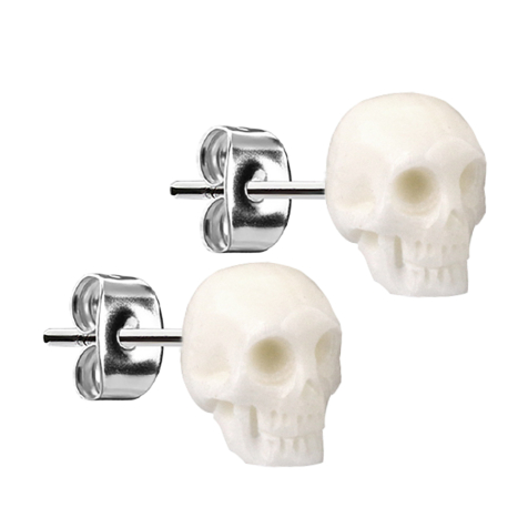 Stud earrings silver skull bone white