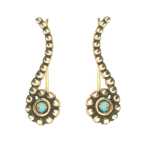 Orecchino Ear Climber perline placcate oro con opale bianco