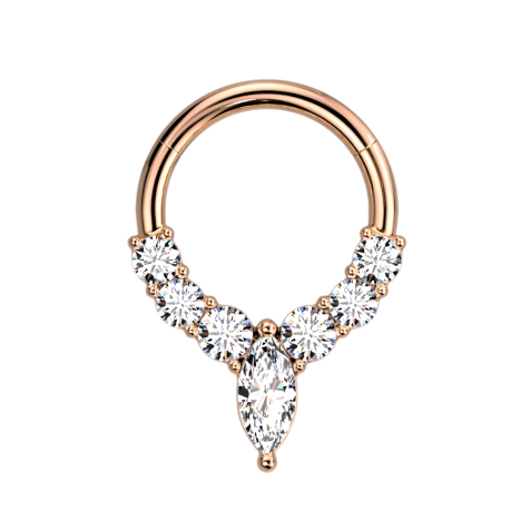 Micro segment ring hinged rose gold six crystals silver and one oval