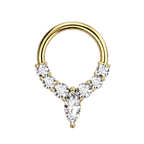 Anello a micro segmenti con cerniera placcato oro sei cristalli placcati oro e uno ovale