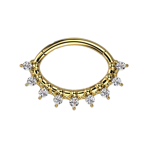 Micro segment ring hinged gold-plated oval nine crystals silver and beads