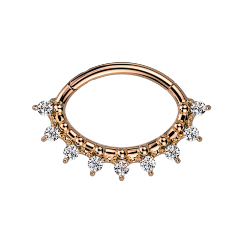 Micro Segmentring klappbar rosegold Oval neun Kristalle silber und Kugeln