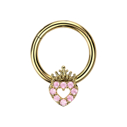Micro segment ring hinged gold-plated heart with pink...