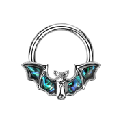 Micro segment ring hinged silver bat with abalone
