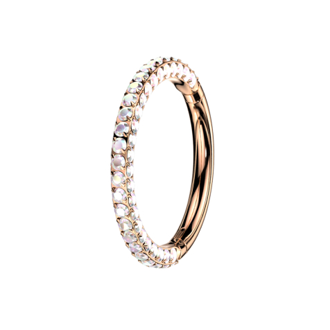 Bague micro segmentée pliable, face avant en or rose et cristaux multicolores sur les côtés