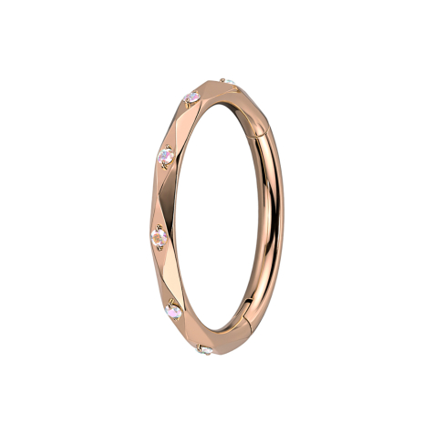 Anello micro segmentato pieghevole in oro rosa sfaccettato con cristalli multicolori