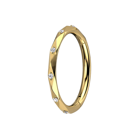 Micro segment ring, foldable, gold-plated, faceted with crystals, silver