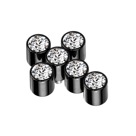 Ancre dermique noire croix six cristaux argentés