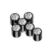 Ancre dermique noire croix six cristaux argentés