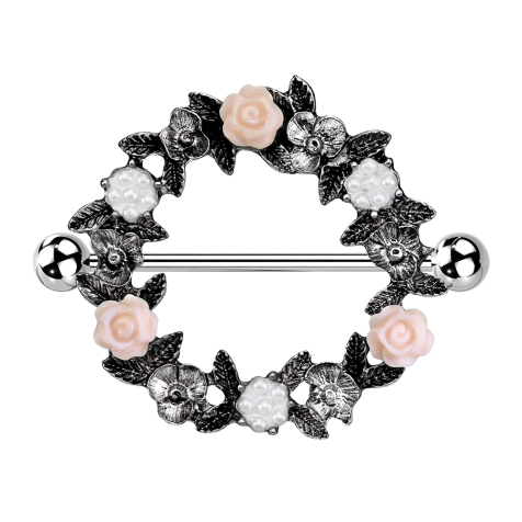 Barbell silver con corona di fiori a due sfere