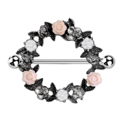 Barbell silver with two balls flower wreath