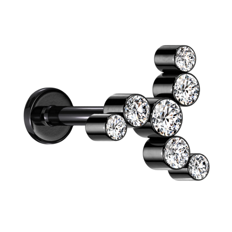 Micro Labret Internal Thread Black Windmill Seven Crystals Silver