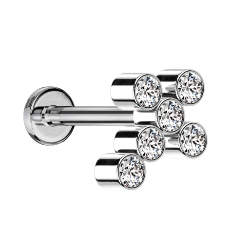 Micro Labret Innengewinde silber Kreuz sechs Kristalle silber