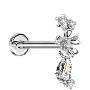 Micro labret filo interno argento fiore quattro cristalli...