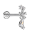 Micro labret filo interno argento fiore quattro cristalli e tappo di cristallo argento