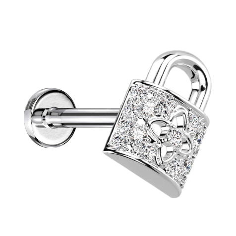 Micro labret internal thread silver lock with crystals silver