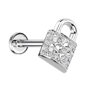 Micro labret internal thread silver lock with crystals...
