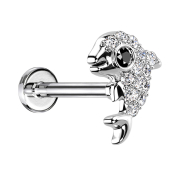 Micro labret filo interno argento delfino con cristalli...