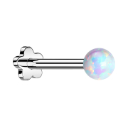 Micro labret sans filetage fleur argent opale blanche