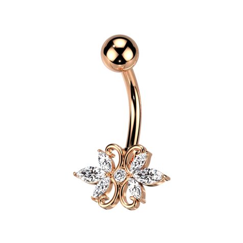 Banane rosegold mit Kugel doppel Herz Kristalle silber