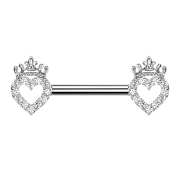 Barbell silber Herz und Krone Kristalle silber