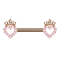 Barbell rose gold heart and crown crystals pink