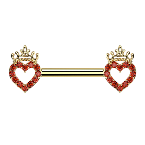 Barbell plaqué or coeur et couronne cristaux rouges