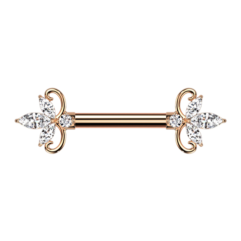 Barbell rose gold double heart crystals silver