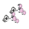 Threadless stud earrings, silver, three pink crystals
