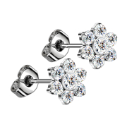 Orecchini a bottone senza filetto argento fiore cristalli...