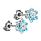 Threadless stud earrings, silver, flower, crystals, aqua