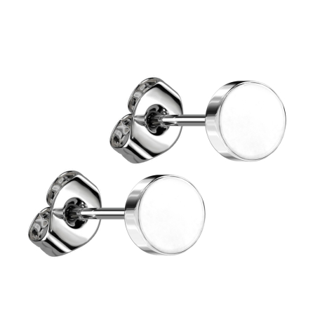 Threadless stud earrings, silver disc, silver