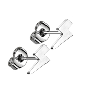 Threadless stud earrings, silver Lightning bolt, silver