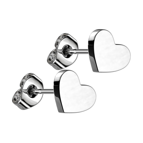 Threadless stud earrings, silver heart, silver