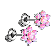 Boucles doreilles sans tige argentées fleur opales...