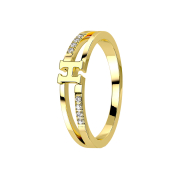 Anello placcato oro due anelli con otto cristalli e...